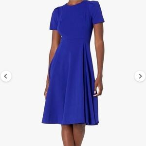 Calvin Klein Cobalt Blue Short-Sleeve Midi Fit-and-Flare Dress